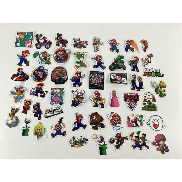Super Mario Bros. Stickers 50 Lot Birthday Party Favors Medium Size Assorted - Picture 1 of 11